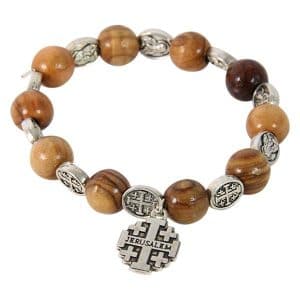 Olive Wood  Bracelet Rosary with Jerusalem Cross