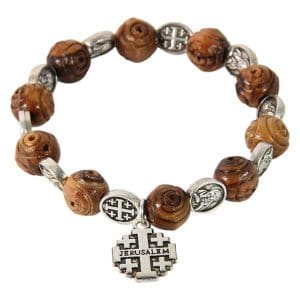 Olive Wood Carved Rosary with Jerusalem Cross