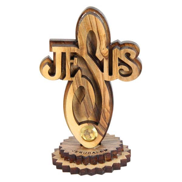 Olive wood "Jesus" Cross with incense