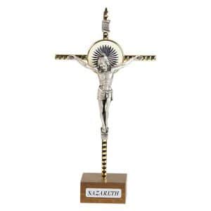 Metal Cross with Wooden base